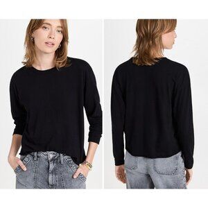 Mother Denim The Long Sleeve Slouchy Cut Off Tee Shirt Black Size Medium